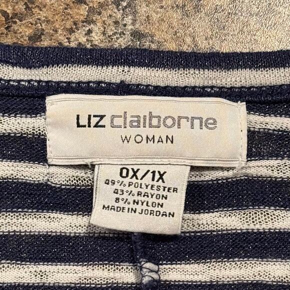 Liz Claiborne Kimono Cardigan Coastal Grandma Minimalist Nautical Beachy Blue 1X - Picture 3 of 5